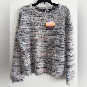 Love by Design Eyelash Knit Sweater Grey Pink Cozy Soft Oversized |  XL NWT
